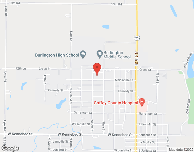 Map showing location at 1110 Shea, Burlington, KS