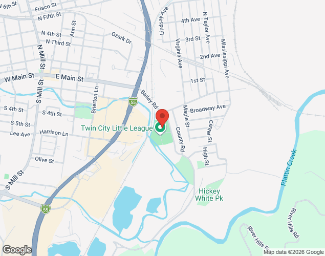 Map showing location at 155 Little League Drive, Crystal City, MO