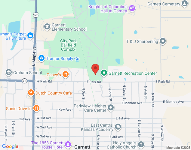 Map showing location at 505 North Lake Road, Garnett, KS