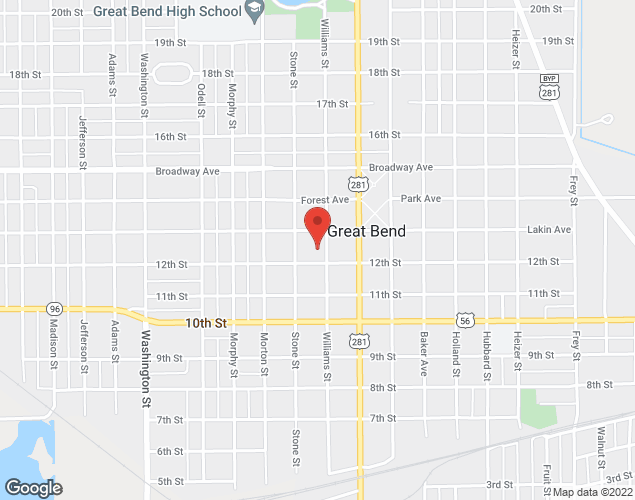 Map showing location at 1209 Williams, Great Bend, KS