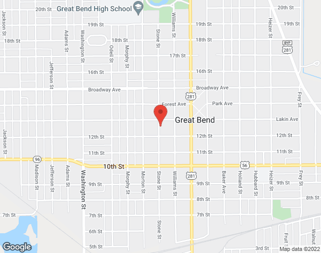 Map showing location at 1214 Stone, Great Bend, KS
