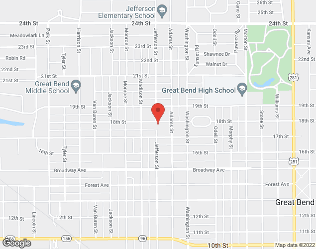 Map showing location at 2715 18th Street, Great Bend, KS