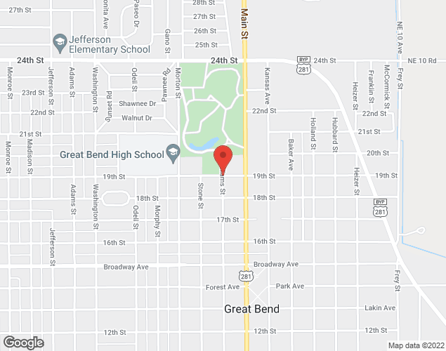 Map showing location at 19th & Williams Street, Great Bend, KS