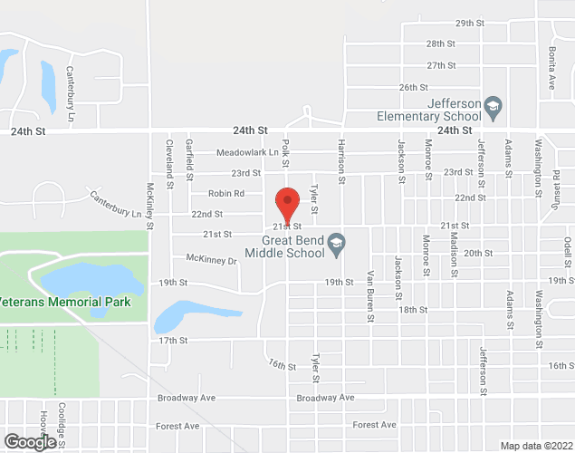 Map showing location at Polk Street & 21st Street, Great Bend, KS