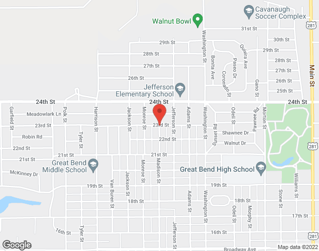 Map showing location at 23rd & Morton, Great Bend, KS