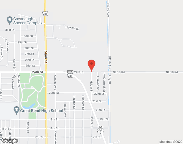 Map showing location at Heizer & 24th Street, Great Bend, KS