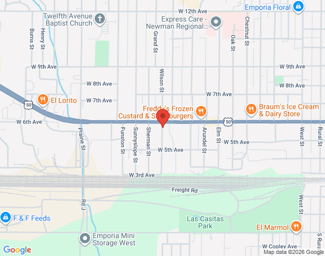 Map showing location at 1605 West 6th Avenue, Emporia, KS