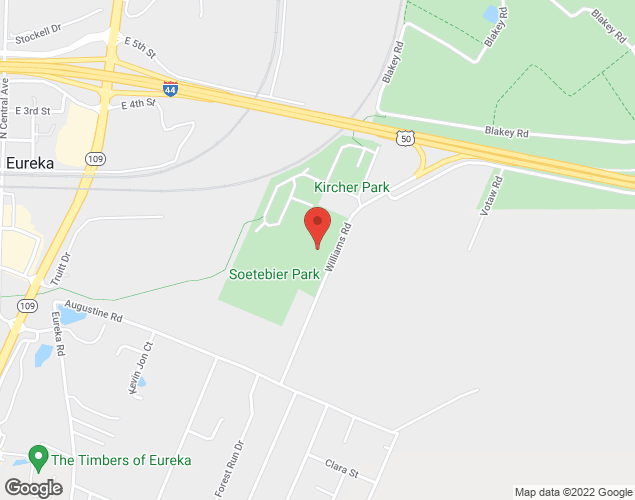 Map showing location at 109 Williams Road, Eureka, MO