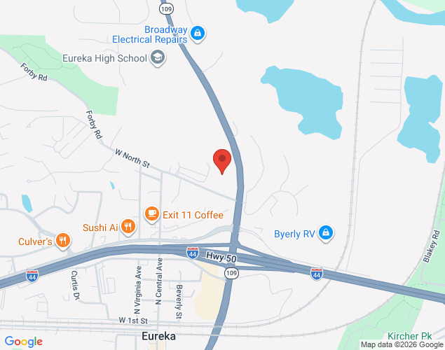Map showing location at 111 East North Street, Eureka, MO