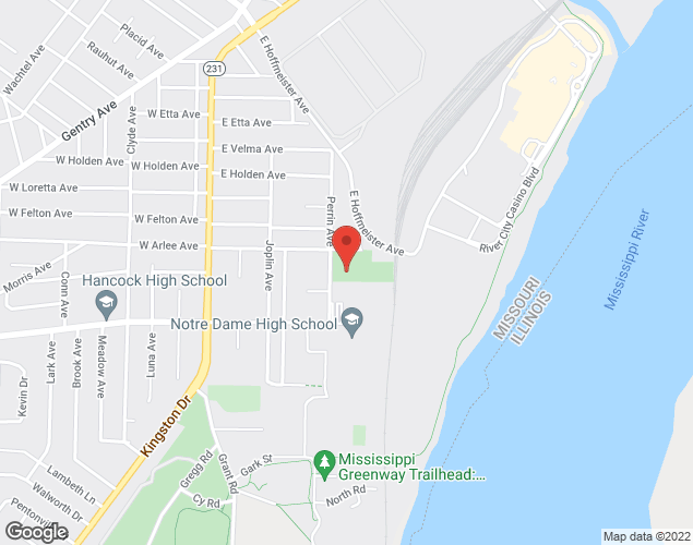 Map showing location at 9822 Perrin Ave, St. Louis, MO