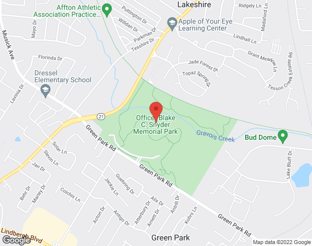 Map showing location at 9801 Green Park Road, St. Louis, MO