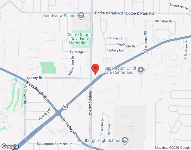 Map showing location at 9350 Sappington Rd., St. Louis, MO