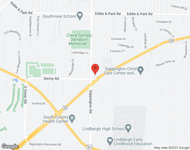 Map showing location at 9350 Sappington Rd., St. Louis, MO