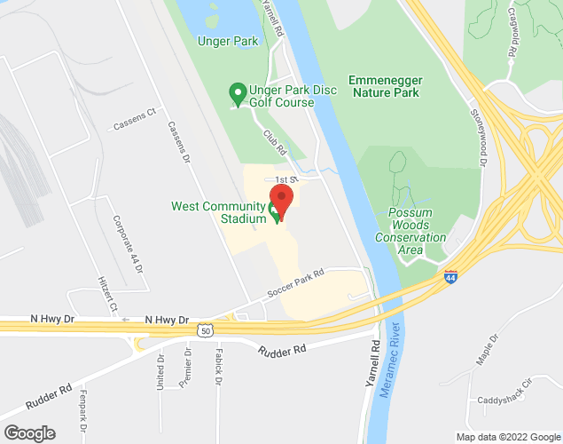 Map showing location at 1 Soccer Park Drive, Fenton, MO