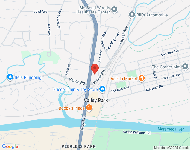 Map showing location at 10 Ann Avenue, Valley Park, MO