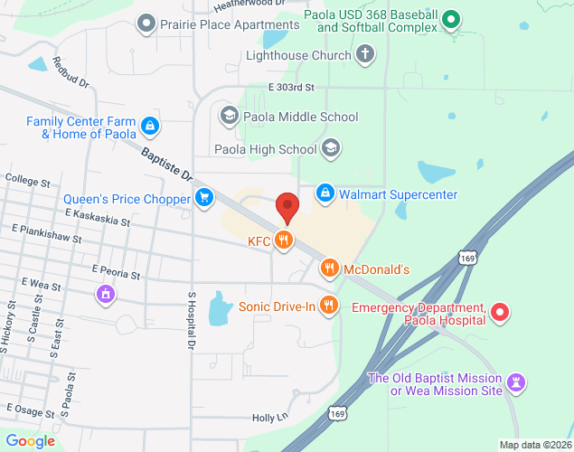 Map showing location at 310 Angela Street, Paola, KS