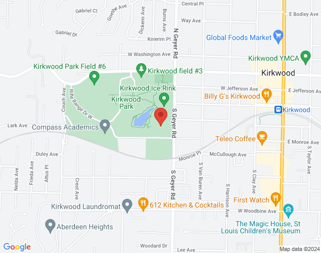 Map showing location at 111 S Geyer Rd, Kirkwood, MO