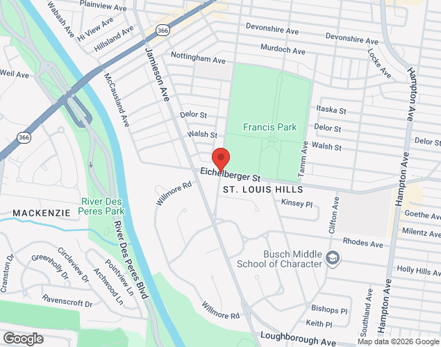 Map showing location at Eichelberger St & Donovan Ave, St. Louis, MO