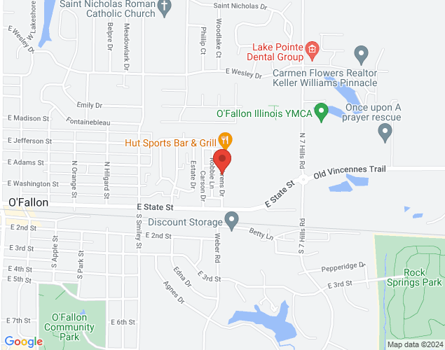 Map showing location at 114 Behrens Drive, O'Fallon, IL