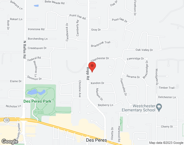 Map showing location at 1510 Bopp Rd., Des Peres, MO