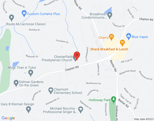 Map showing location at 15037 Clayton Road, Chesterfield, MO