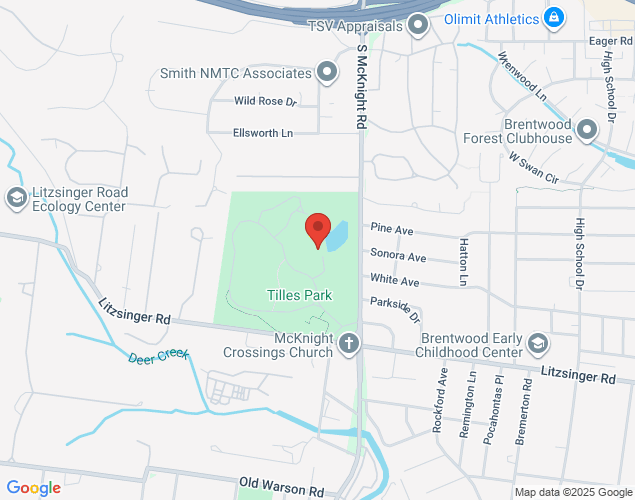 Map showing location at 9551 Litzsinger Rd, St. Louis, 