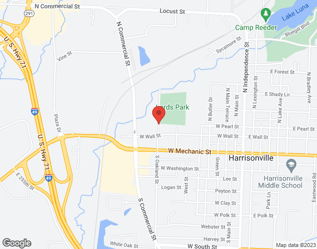 Map showing location at 210 S Oakland St, Harrisonville, MO