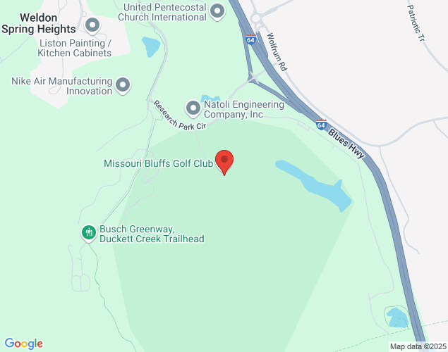 Map showing location at 18 Research Park Cir, St. Charles, MO