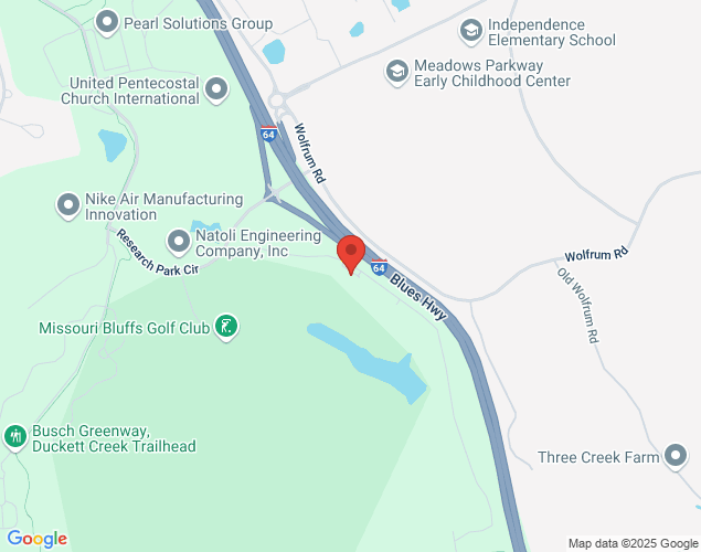 Map showing location at 100 Research Park Circle, St. Charles, MO