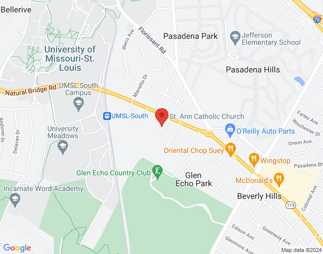 Map showing location at 7530 Natural Bridge Rd, St Louis, MO