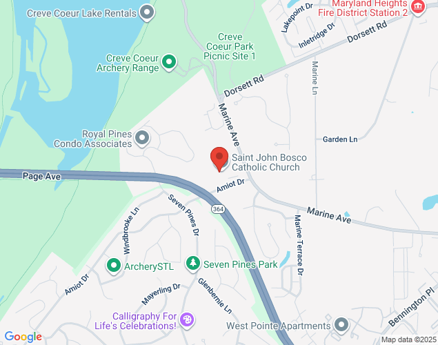 Map showing location at 12934 Marine Avenue, Maryland Heights, MO