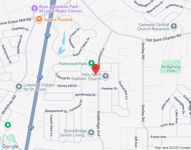 Map showing location at 3129 Parkwood Ln, Maryland Heights, MO