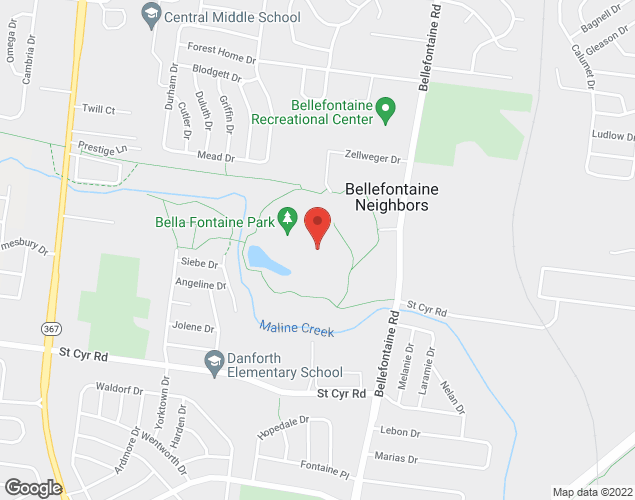 Map showing location at 9565 Bellefontaine Road, St. Louis, MO