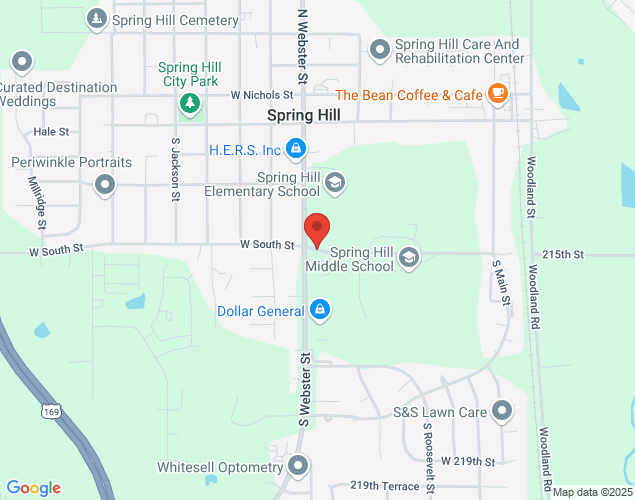 Map showing location at 301 E. South St., Spring Hill, KS