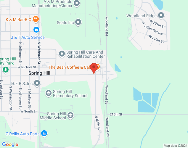 Map showing location at 123 S. Main Street, Spring Hill, KS