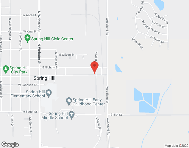 Map showing location at 123 S. Main Street, Spring Hill, KS