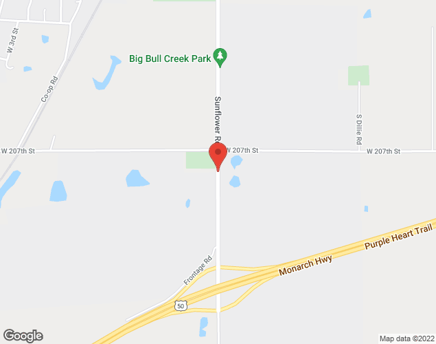 Map showing location at Sunflower Road north of 207th, Edgerton, KS