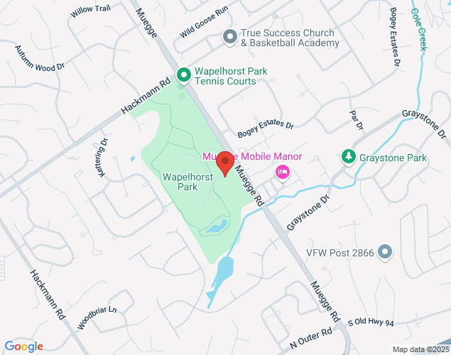 Map showing location at 1875 Muegge Road, Saint Charles, MO