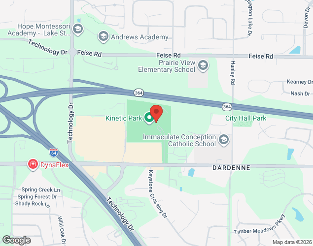 Map showing location at 7801 Town Square Ave., Dardenne Prairie, MO