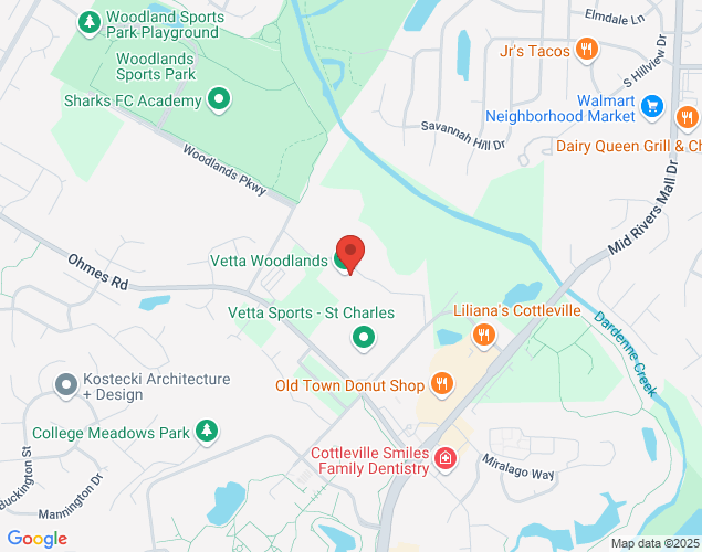 Map showing location at 2 Woodlands Pkwy, Cottleville, MO