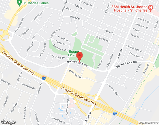 Map showing location at 900 Boone's Lick Road, St. Charles, MO