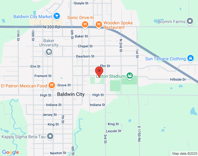 Map showing location at 317 Fremont, Baldwin City, KS