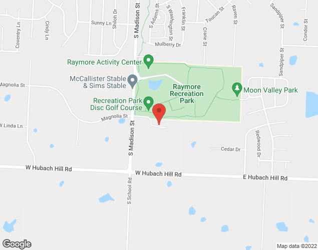 Map showing location at 1021 S. Madison St, Raymore, MO