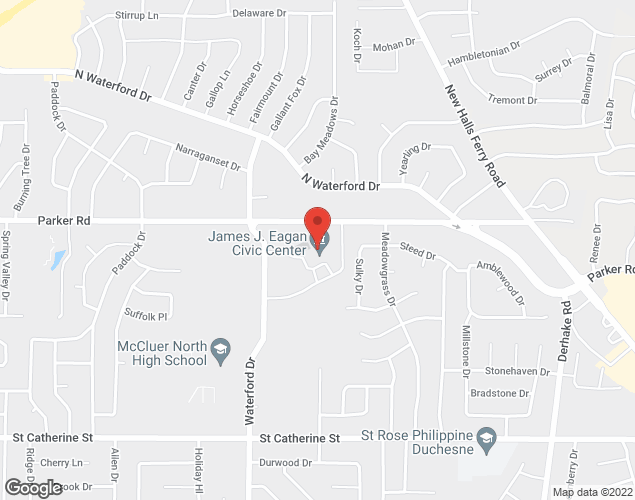 Map showing location at 1 James J. Eagan Drive, Florissant, MO