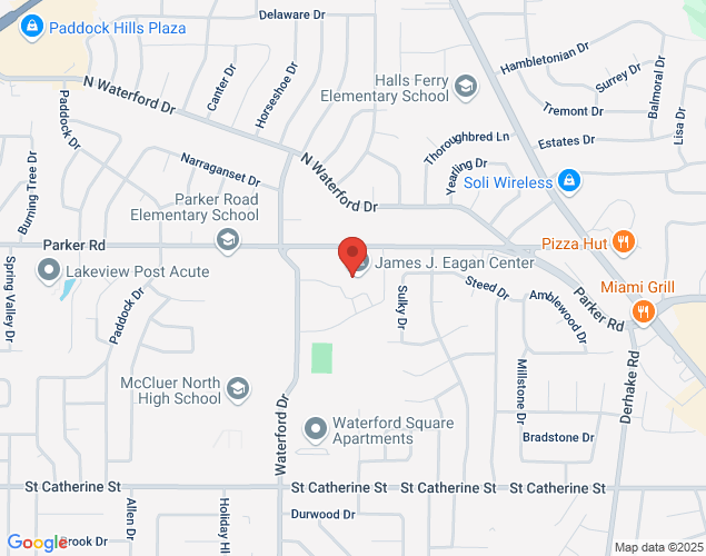 Map showing location at 1 James J. Eagan Drive, Florissant, MO