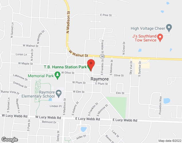 Map showing location at 214 S Washington St, Raymore, MO