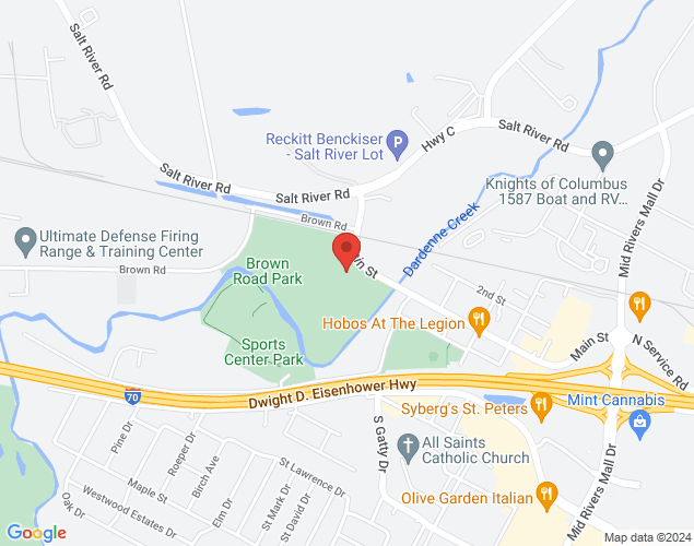 Map showing location at 2 Main St, St. Peters, MO