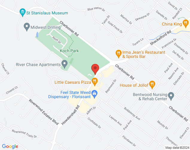 Map showing location at 305 Howdershell, Florissant, MO