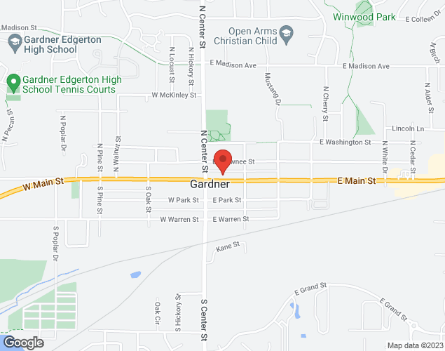 Map showing location at 120 E Main, Gardner, KS