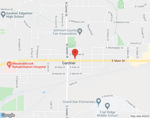 Map showing location at 120 E Main, Gardner, KS